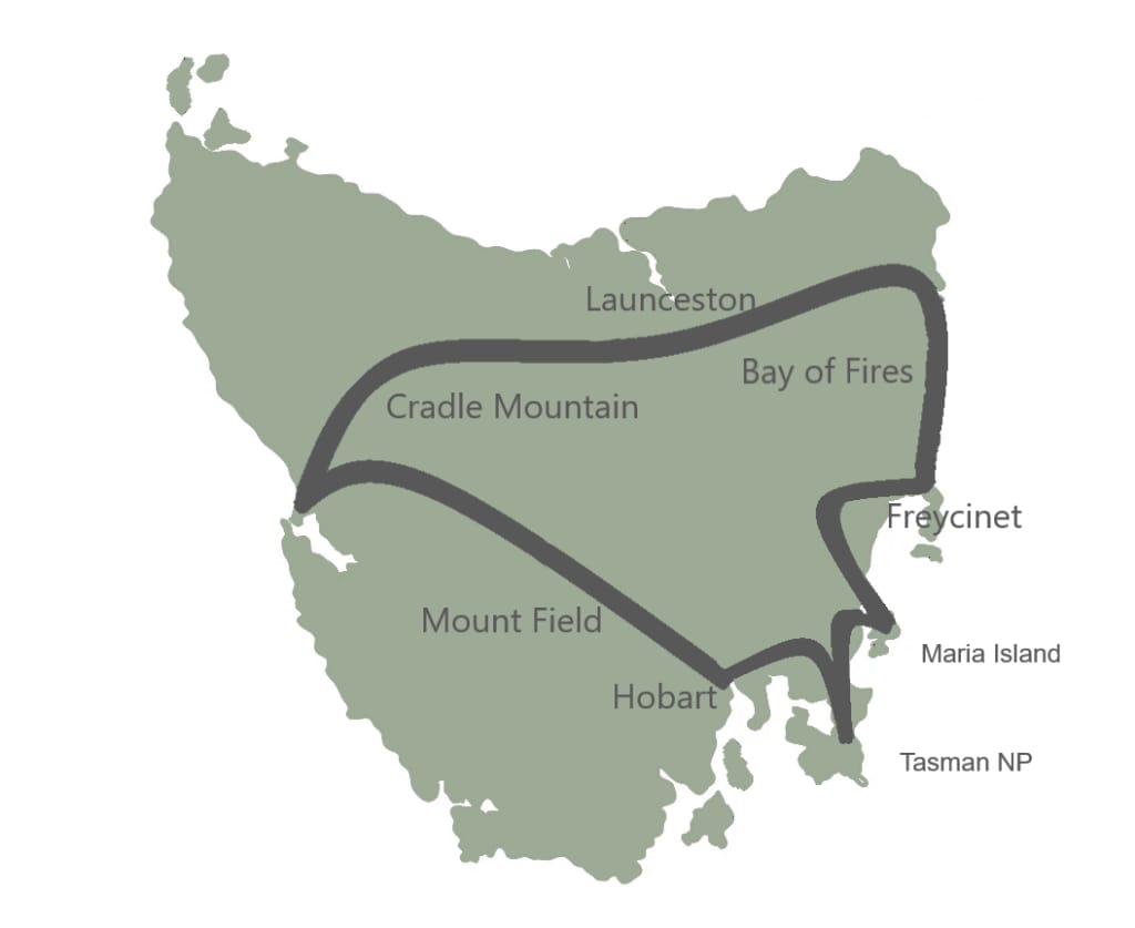 6 Day Taste Of Tasmania Map
